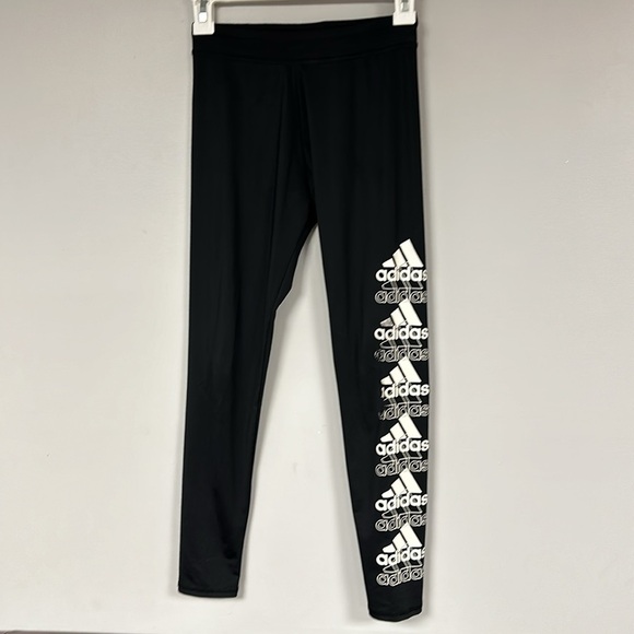 ADIDAS Girl’s Black & White Logo Athletic Leggings / Size:  Large /14 - Picture 1 of 7